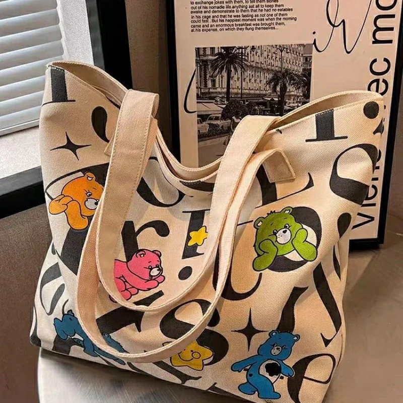 Children Bags Student Canvas Bags Female Large Capacity Tote Bag Versatile Printed Handheld Shoulder Bag Shopping Bags Сумка Sac