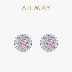 Ailmay 925 Sterling Silver Sparking Snowflake Earrings For Women Shiny Zircon Flower Earrings Christmas New Year Party Jewelry