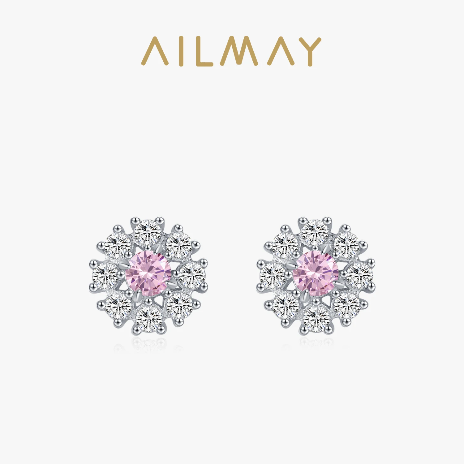 Ailmay 925 Sterling Silver Sparking Snowflake Earrings Dla kobiet Błyszczące cyrkonie Kolczyki kwiatowe Biżuteria świąteczna Nowy Rok Party