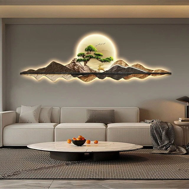 

Sofa background decorative painting modern light luxury creative simple landscape murals crystal porcelain painting laser