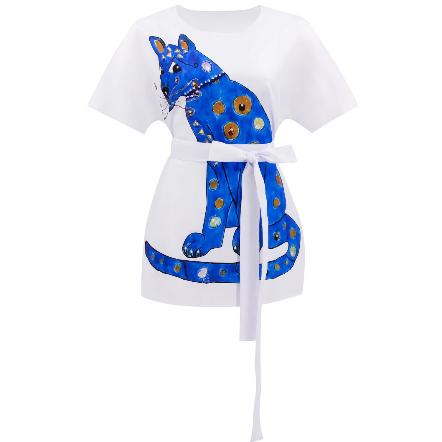 Cosplaydiy ABBA Agnetha Faltskog Cosplay Anni Frid Cosplay ABBA Cat Print Dress Vintage T-shirt Casual Halloween Costume