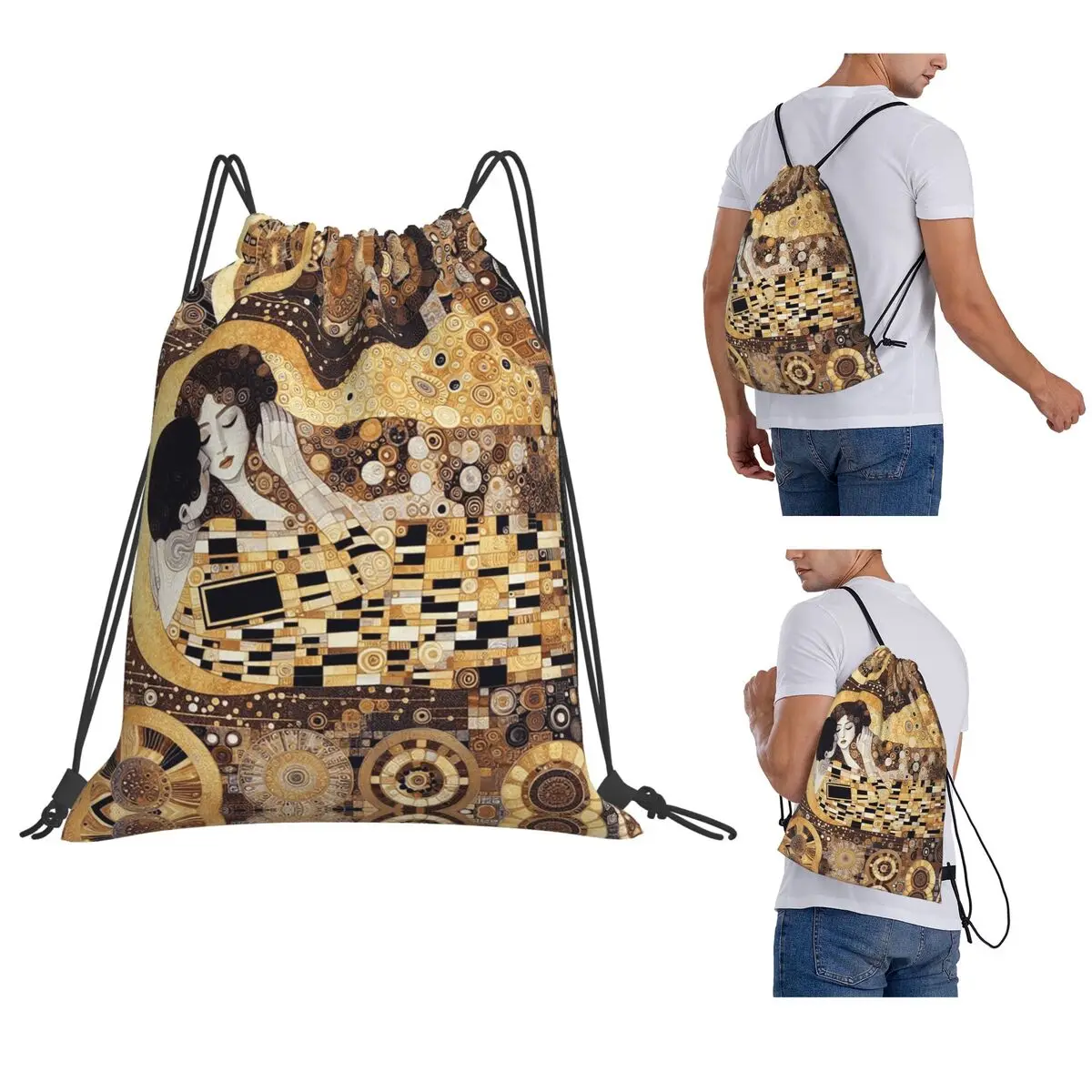 

Gustav Klimt The Kiss Abstract Freyas Art Backpacks Drawstring Bundle Pocket Sports Bag Book Bags for Travel Students