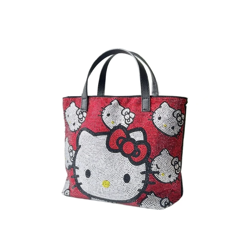

Sanrio Shoulder Bag for Women Cute Hello Kitty Handbag Studded with Diamonds Luxury Designer Crossbody Bag Portable Lightweight