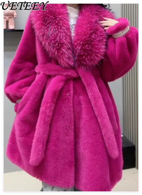 

Luxurious Large Fur Collar Fox Faux Fur Coat Women Fashion Elegant 2025 Winter Socialite High-Quality Thickened Furry Overcoat