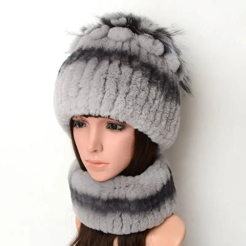 

Real Rex Rabbit Fur Hat For Women100% Natural Fur Hats Warm Thickened Neck Cover Fashion Ear Protection Cap Winter Knitted Cap