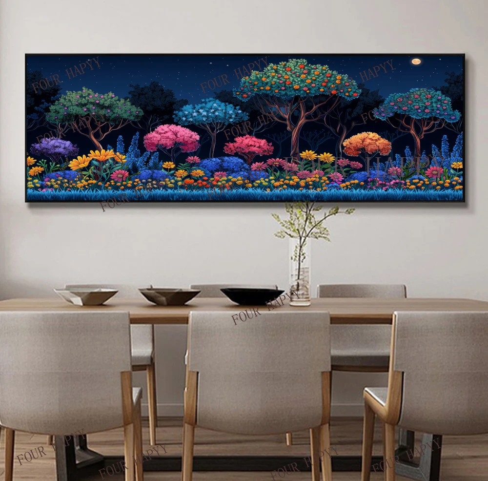 5D DIY Large Diamond Painting Cross Night Flowers and Trees Landscape Wall Art, Full Round Drill, Embroidery Home Decor