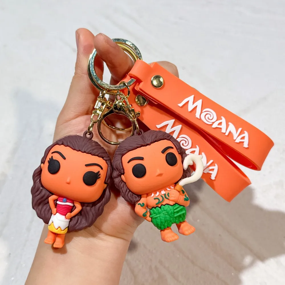 Disney Movie Character Moana & Maui Silcone Pendant Keychains for Men Women Movie Fans Keys Holder Keyring Gifts for Friends