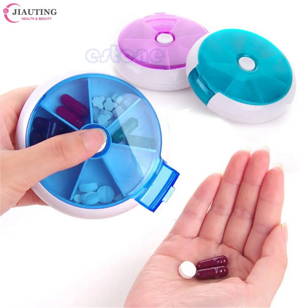 Protable Round 7 Day Weekly Rotating Pill Box Travel Pill Case Splitter Pill Organizer Medicine Box Pill Cutter Tablet Container