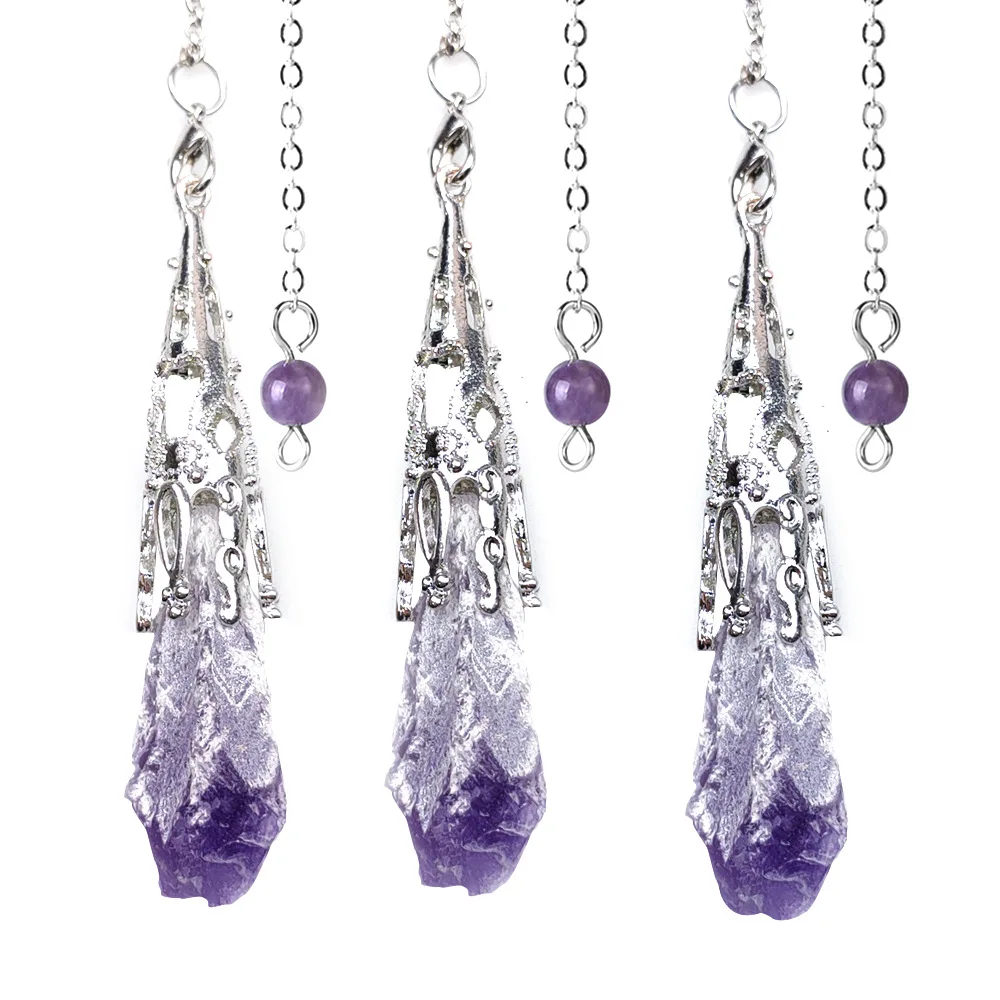 Cross-border foreign trade natural crystal pendulum necklace irregular amethyst cluster rough stone pendant pendant stone