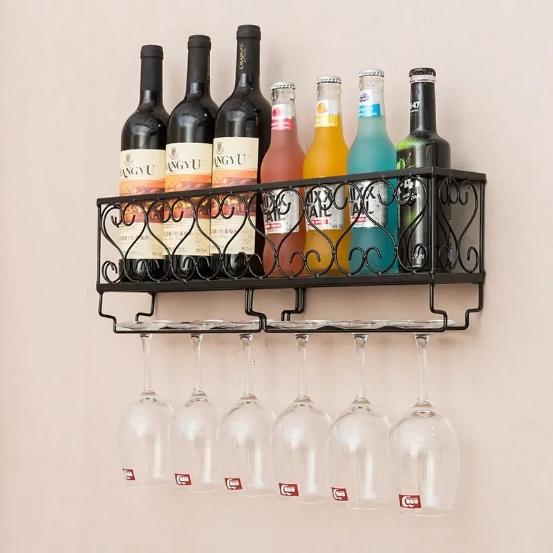 

Metal Wine Rack with Bottle Holders Wall Mounted Organizer Glassware Storage Shelf Display Hanging Kitchen Home Decoration