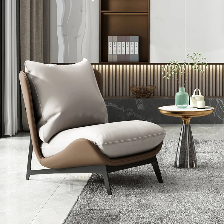 

Custom Modern Luxury Leather Fabric Frame Metal Leisure Lounge Chair Low Armrest New Design Hotel Living Room Lazy Single Sofa