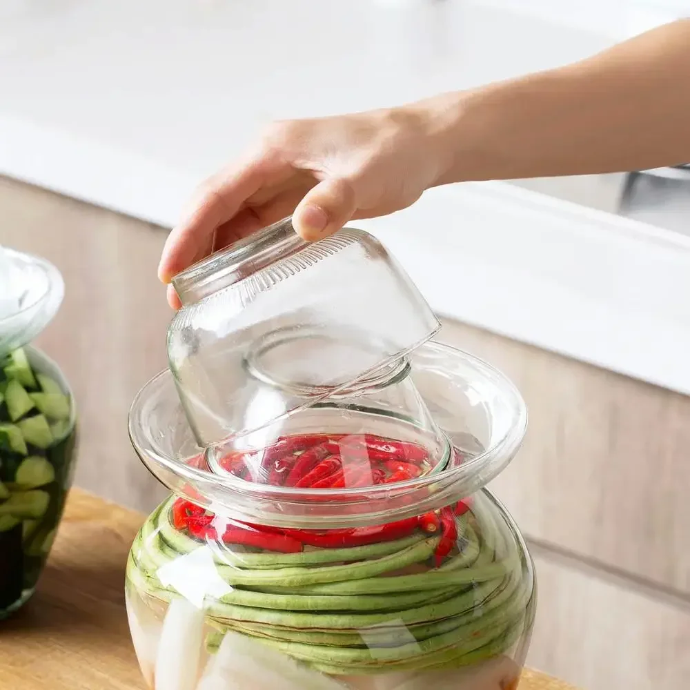 2.5/5KG Korea Glass Container Kimchi Jar Kitchen Thickened Pickled Cans Household Pickled Jar Pickles Cylinder Sealed Cans