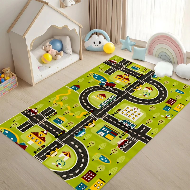 Large Size Educational City Play Mat, Traffic Road Non-Slip Rug, Kids Toddler Playroom Floor Carpet  Rugs for Bedroom  Area Rug