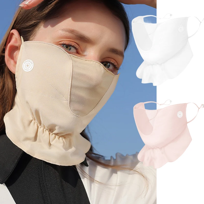 

Summer UPF50+ Breathable Thin Chiffon Facial Sunscreen Mask Sports Cycling Driving UV Protection Ice Silk Adjustable Buckle