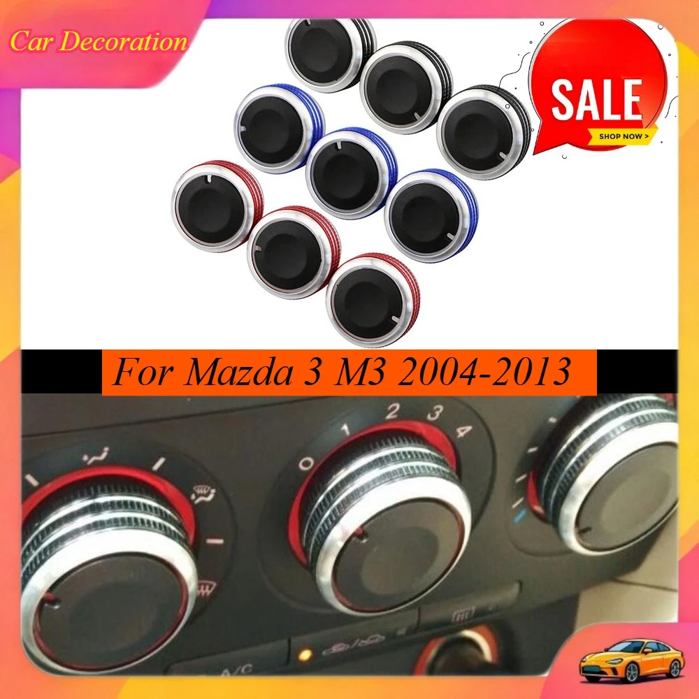 3Pcs Aluminum Alloy A/C Heater Control Knobs for Mazda 3 M3 2004-2013 Car Air Conditioning Switch Button Accessories