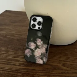 Vintage Dreamy Black Background Glittering Roses Chic Phone Case for iPhone 16 15 14 13 Pro Max Back Phone Cover Capa