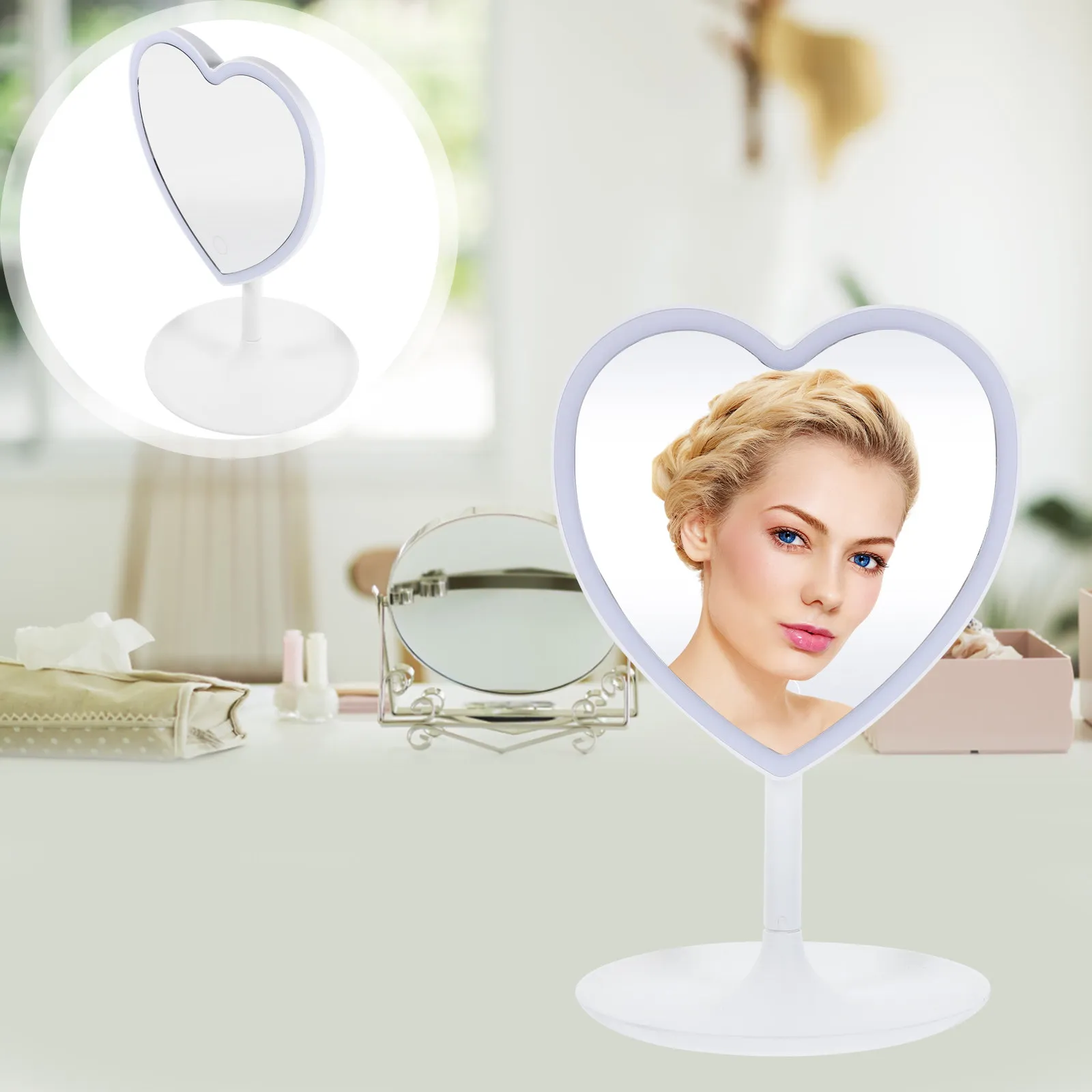

Stylish LED Makeup Mirror with 3 Color Temperatures Dimmable Touch Screen Standing Tabletop Vanity Mirror for Home Dorm Students