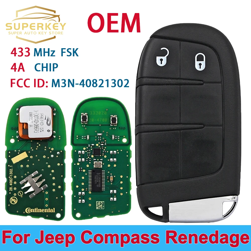 SUPERKEY Original  Keyless Smart Remote Car Key 2 and 4 Buttons For Jeep Compass 433mhz 4A Chip with SIP22 Blade M3N-40821302