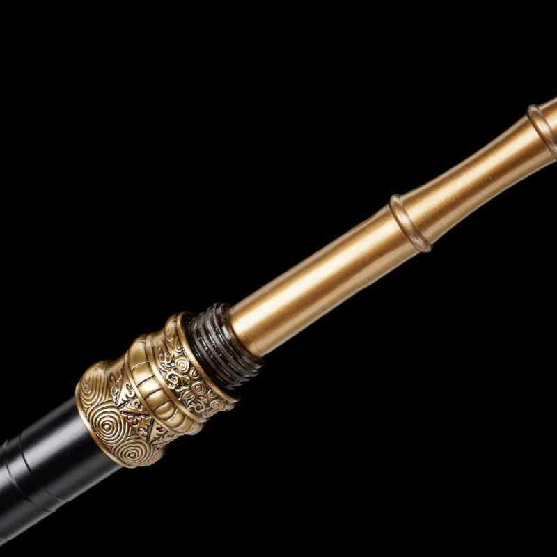 Chinese Stick Sword Mo Zhu Golden Whip Walking Cane Swords Handcrafted Jian with Black Metal Sheath Staff Katana Home Decor