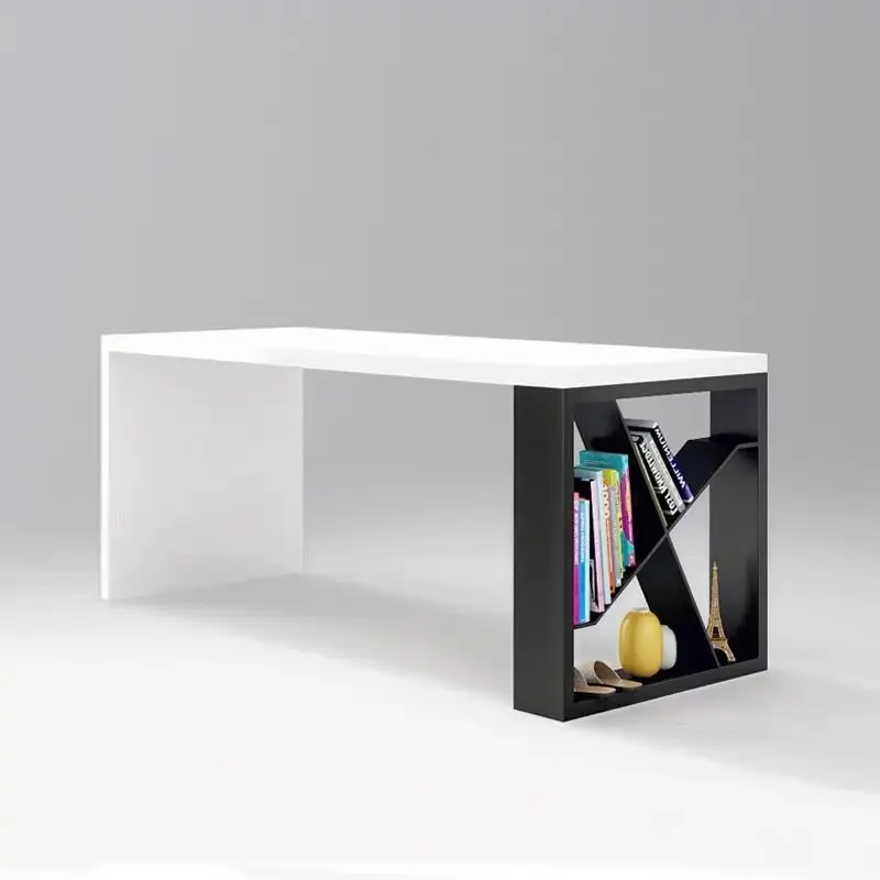 

Nordic white solid wood conference table long table simple modern paint desk creative desk rectangular workbench