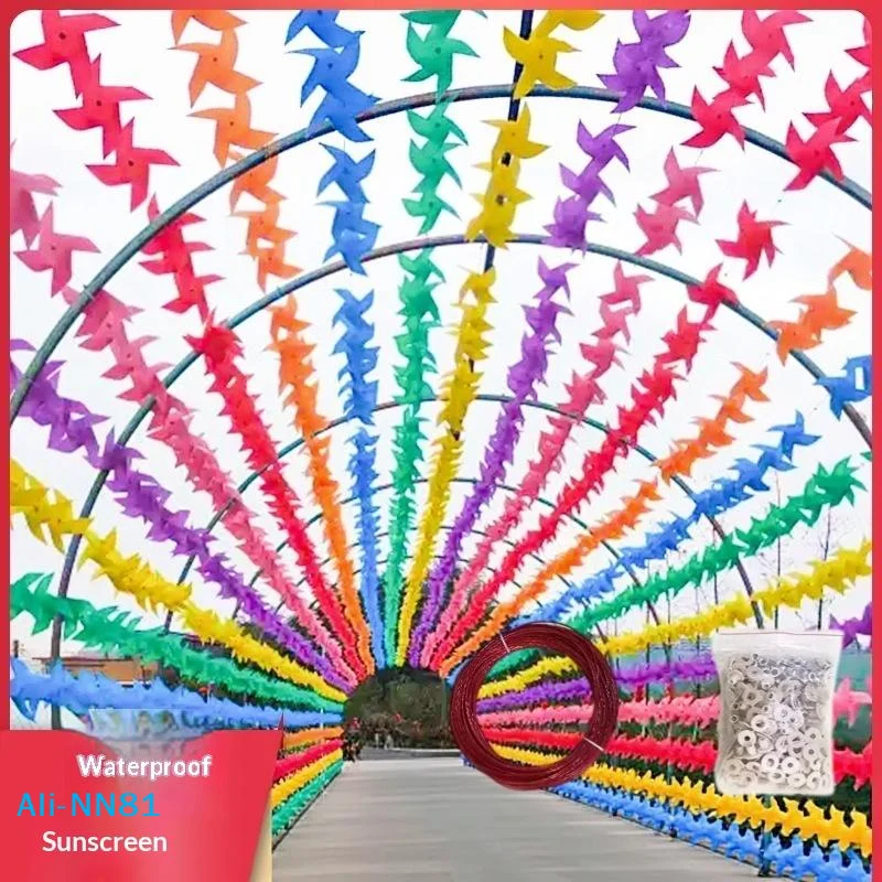 【N】100Pcs Waterproof Sunproof Durable Plastic Pinwheels Fiesta Flag Party Supply For Home Garden Indoor Outside Decoration
