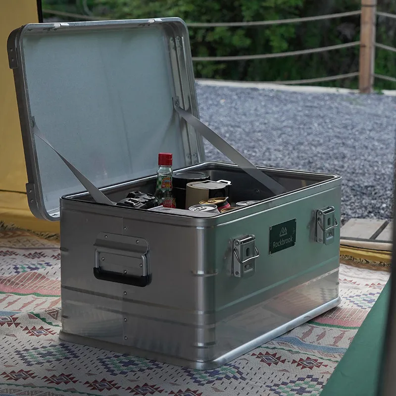 Aluminum Storage Box Camping Organizer Large Capacity Waterproof Trunk Cargo Container Rustproof Carrying Case for Outdoor Gear
