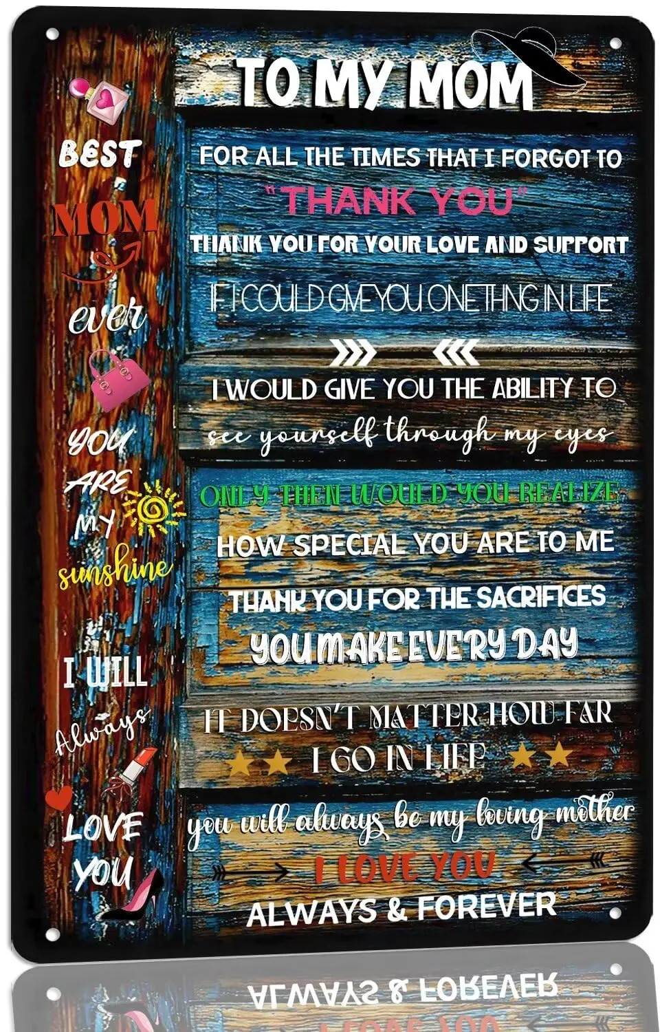 To My Mom Metal Tin Sign Mother's Day Birthday Gift from Son/Daughter Vintage Poster Decor for Home Bedroom Living Room Wom sign