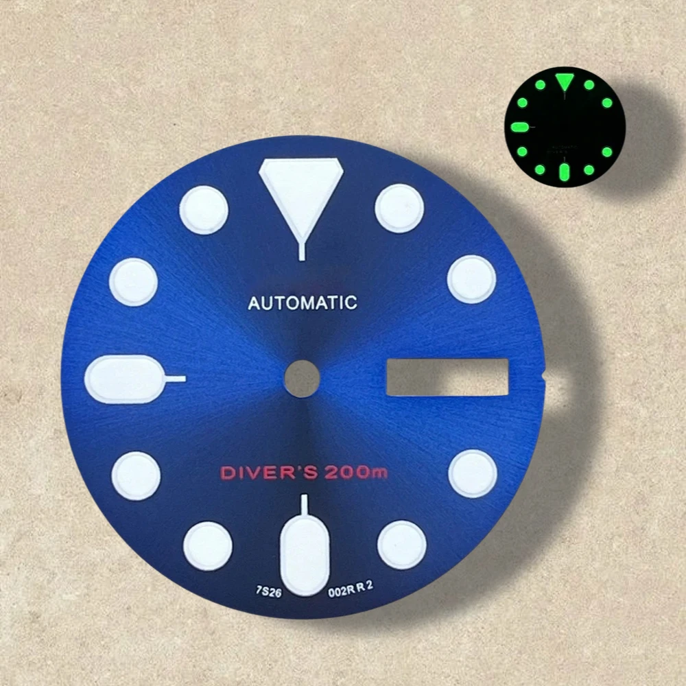 28.5mm S Logo SKX007 Dial Fit NH36/4R36 Movement Green Luminous Matte/Sunray Dial Watch Modification Accessories