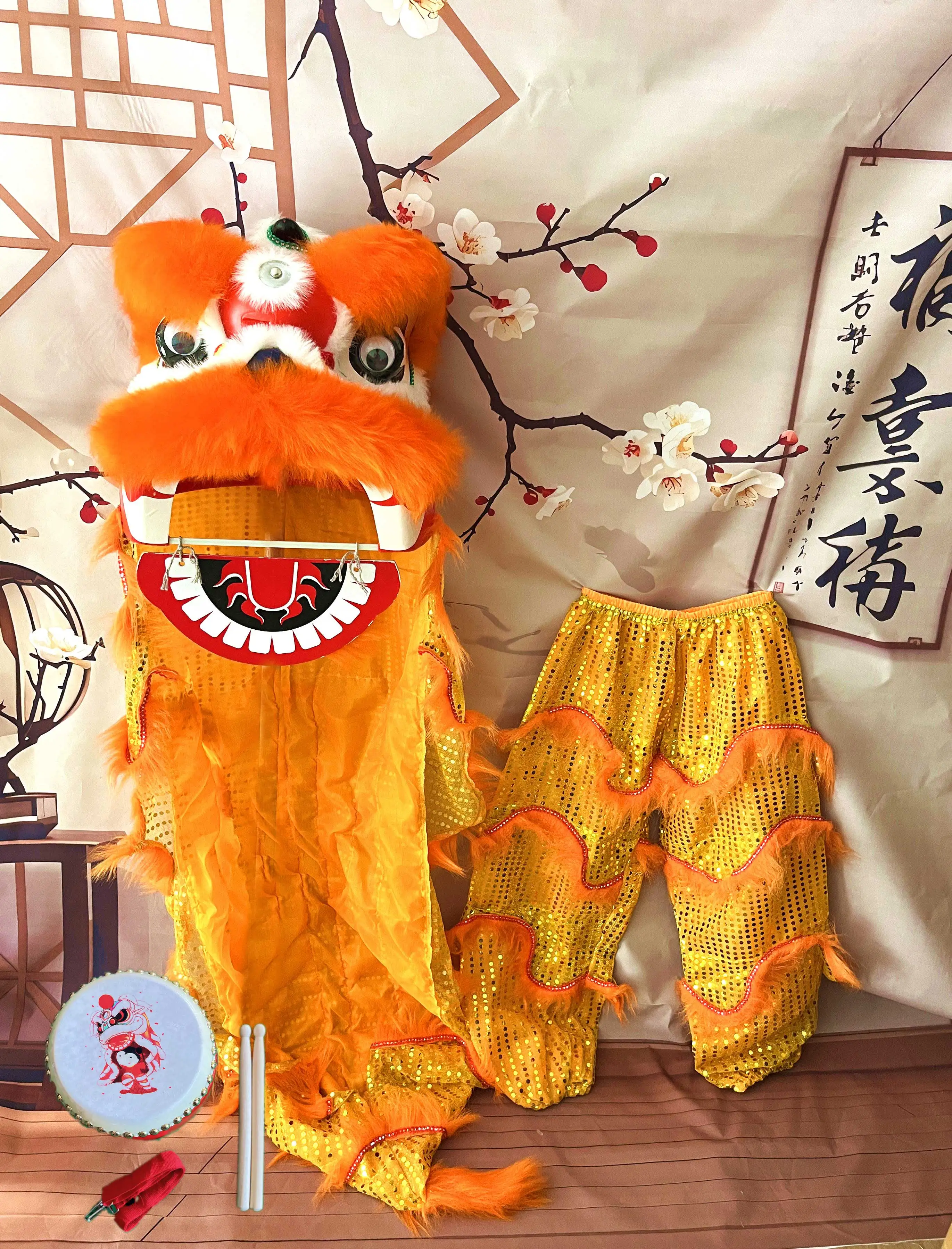 

Blink eyes 2-5 age 12inch Kid Lion Dance Drum pants Mascot Costume Festival Cartoon Props Play Parade Outfit Sport Christmas