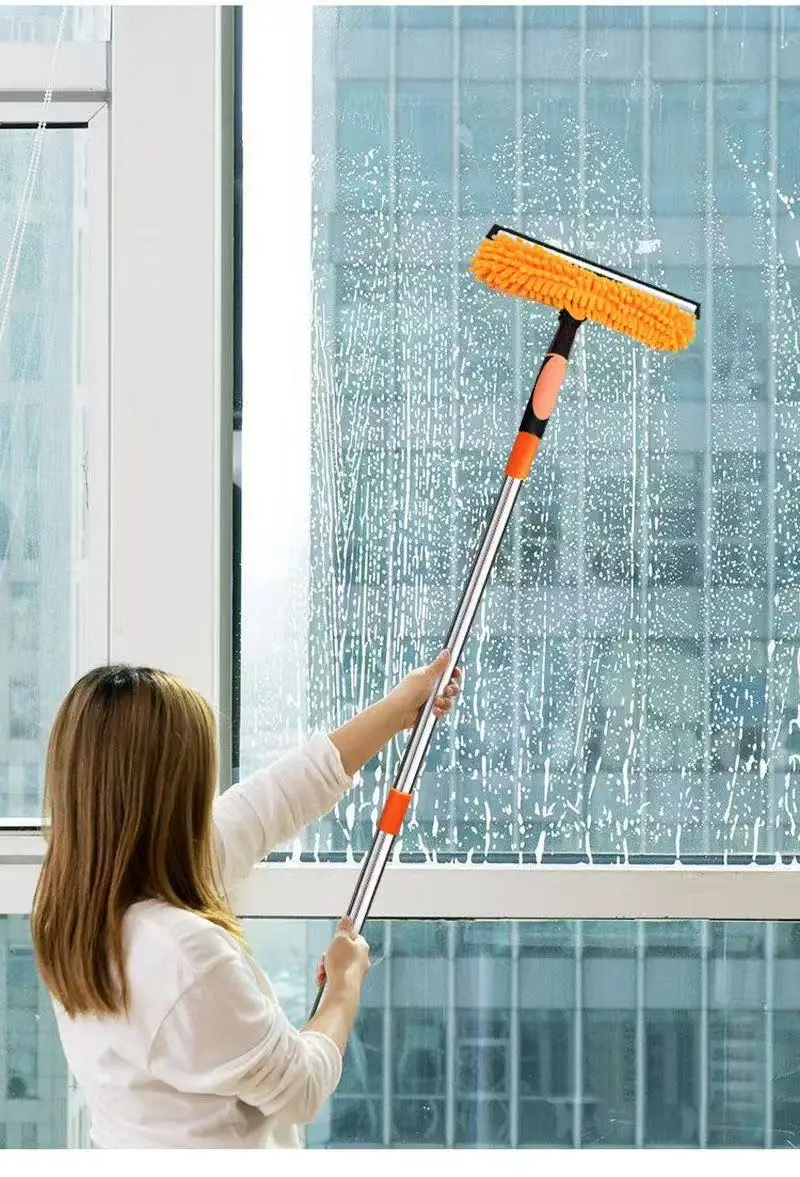 1.95m Extended Window Cleaning Kit 2 in 1 Double Sided Glass Squeegee Cleaner Duster Mop 180° Swivel Window Cleaning Tools