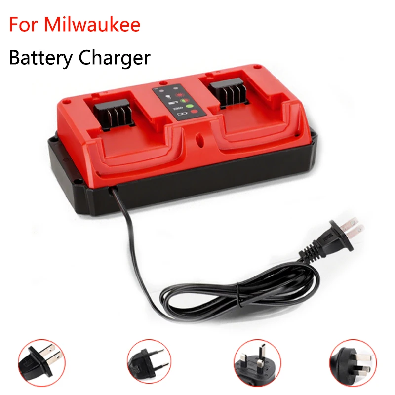Cargador de batería rápido de repuesto para batería de iones de litio Milwaukee de 18V, puerto dual AC100V ~ 240V enchufe UE EE. UU. Reino Unido AU