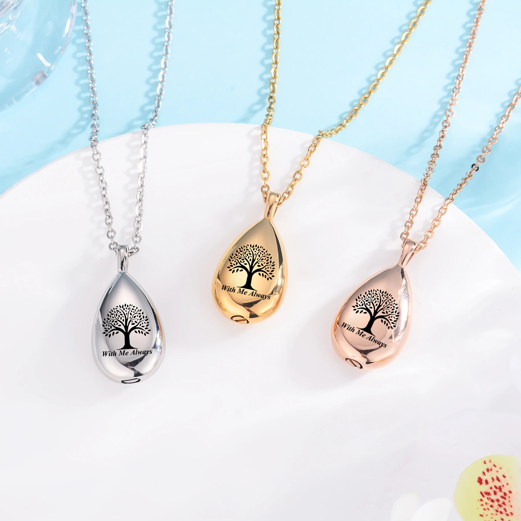 Teardrop Urn Necklaces for Ashes for Men Women Stainless Steel Tree of life Cremation Jewelry Ashes Holder Memorial Human Ashes