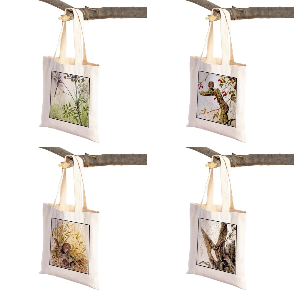 Watercolor Fox Bird Squirrel Women Shopping Bags Handbag Eco Canvas European Sexy Lady Tote Casual Supermarket Shopper Bag