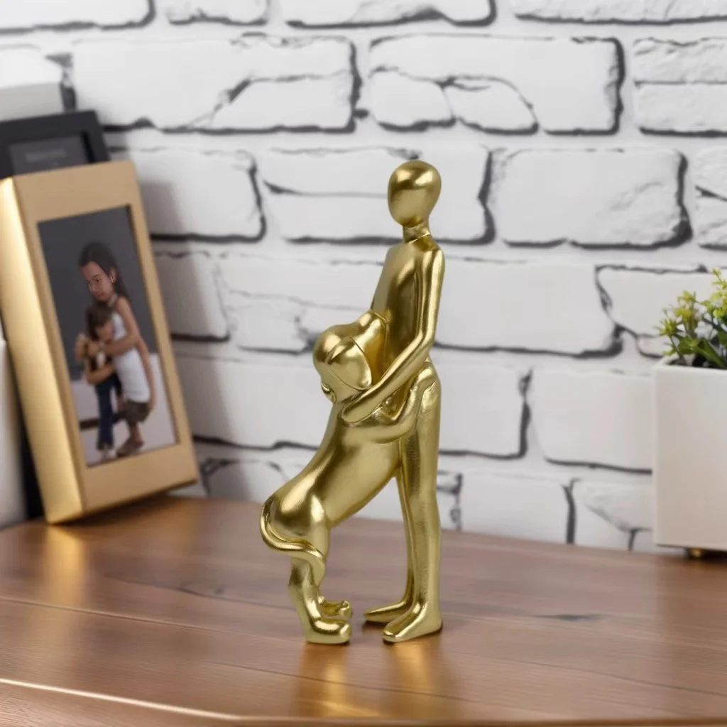 Statue de propriétaire de chien 1 pièce - Sculpture chaude d'animal de compagnie et de propriétaire embrassant en profondeur d'autres, cadeau commémoratif de chien à toucher profond, ornement de décoration d'étude de salon à la maison