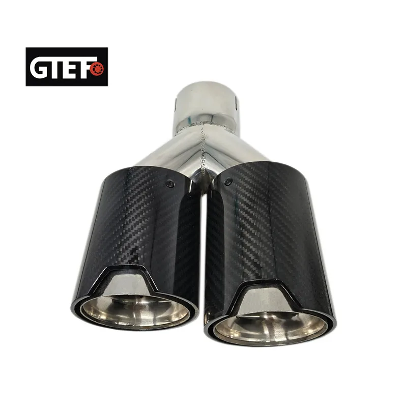 GTEFO Universal 2pcs Glossy Y Dual Carbon Fiber Exhaust Tips Muffler Car Exhaust Pipe Modify for BMW M Performance M2 M3 M4 M5