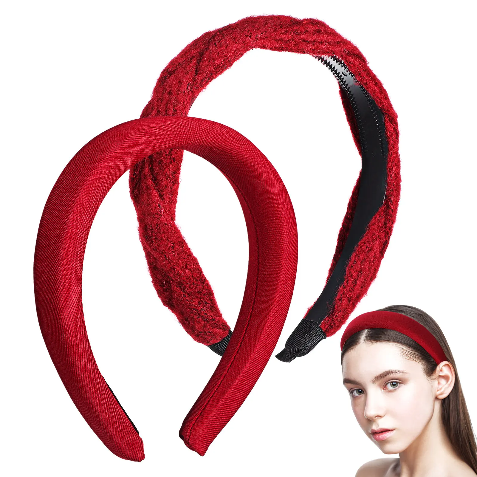 2Pcs Chunky Wide Headbands Retro Style Soft Fabric Hair Bands Nonslip Women Girls Holiday Party Makeup Accessory