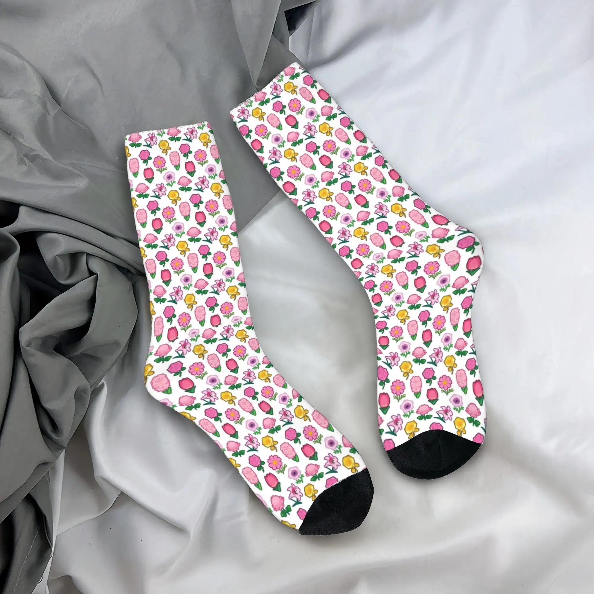 Pink Flower Power Stockings  Printed Elegant Socks Winter Anti Bacterial Socks Men's Skateboard Medium Soft Socks