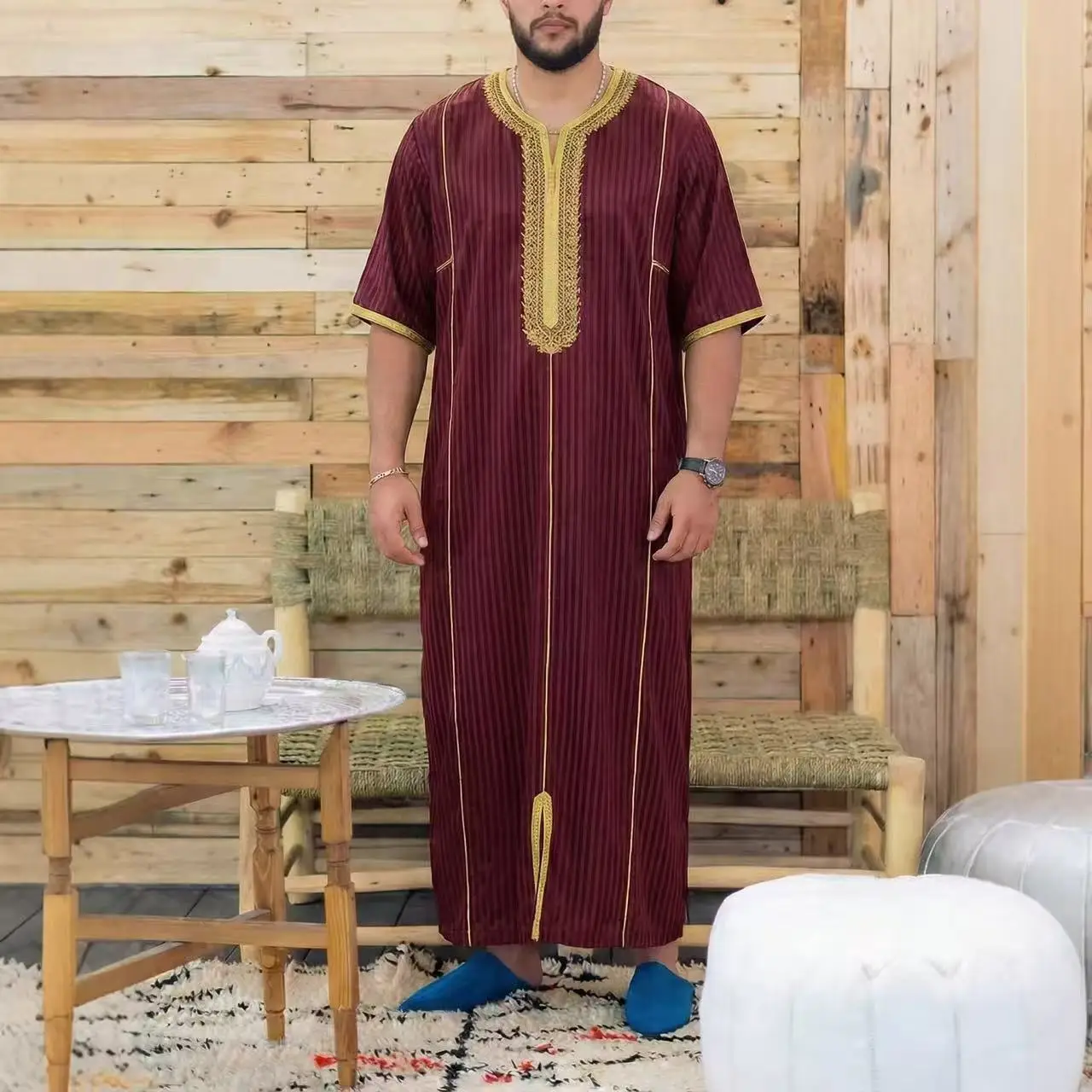 Thobes Formais Masculinos Muçulmanos de Manga Longa em Cor Sólida, Roupas Tradicionais Islâmicas para Homens, Kaftan, Robe Étnico Árabe para Festivais