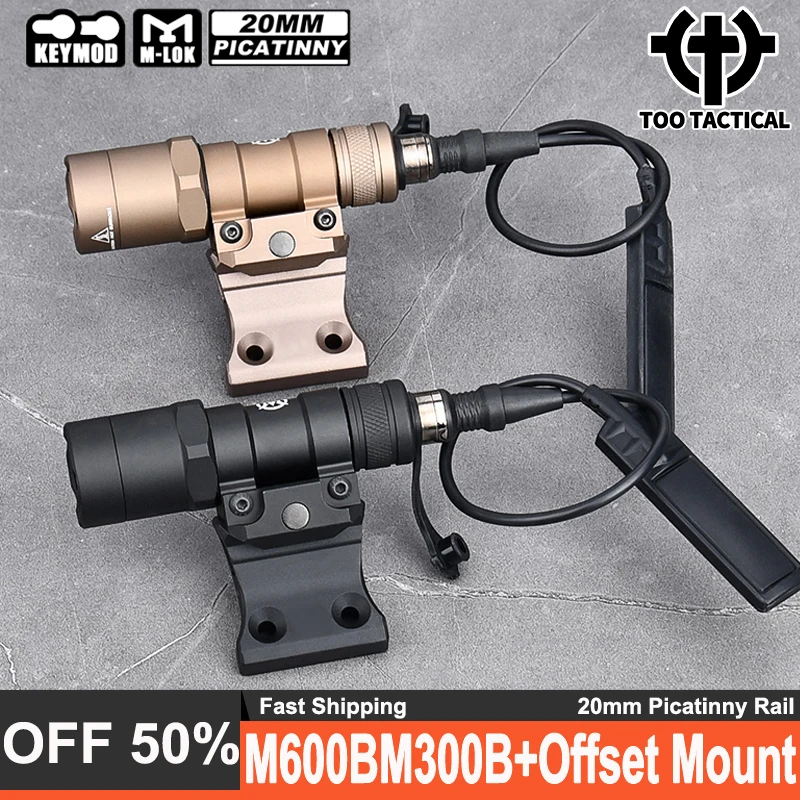 Tactical M300B M600B Flashlight Set Wadsn M300b MINI ScoutLight Offset Mount Hunting Accessories Base Fit M-lok Keymod 20MM Rail