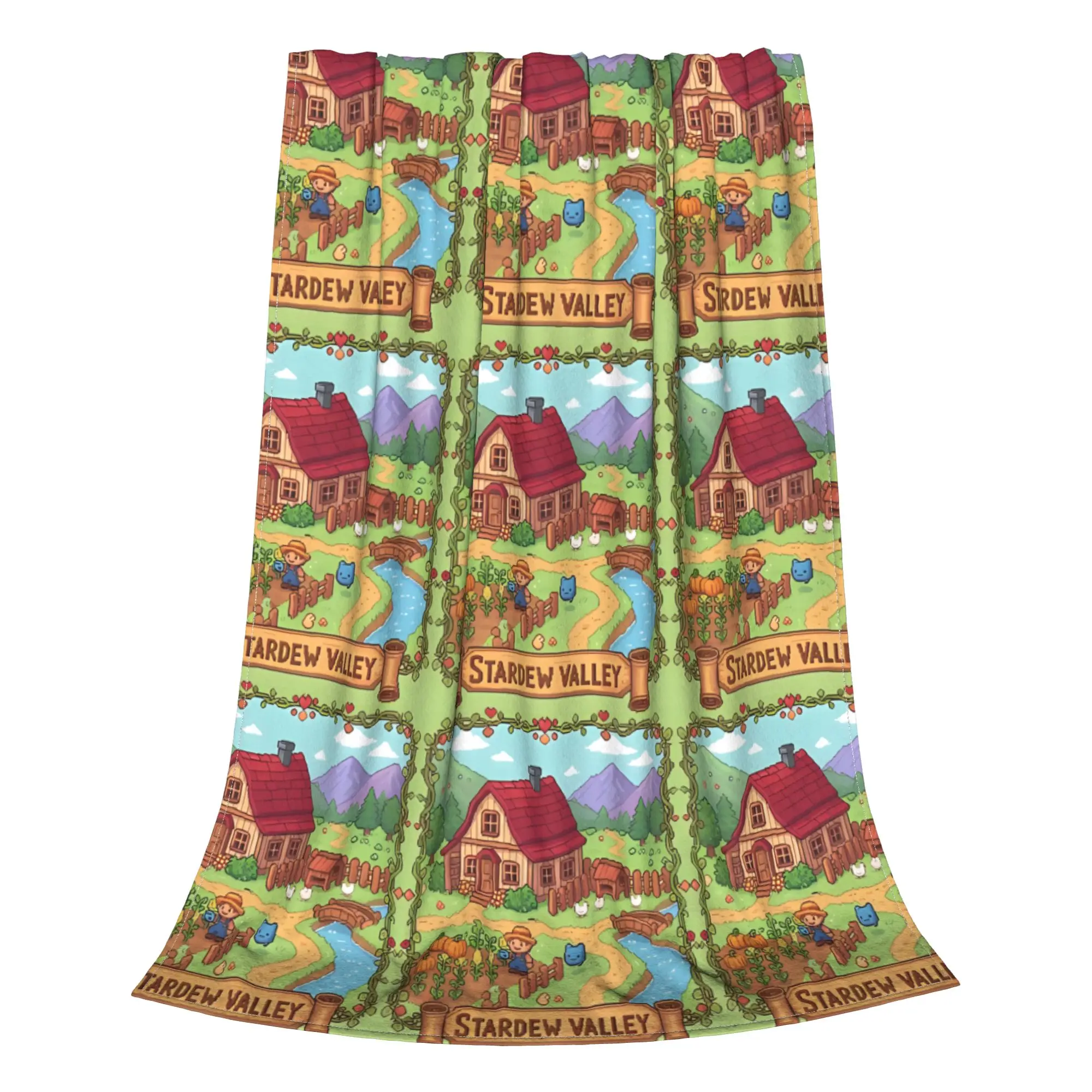 1PC Home Cute Room Decor Pixel Blanket Throw Blanket Stardew Valley Novelty Warm Blanket All Season