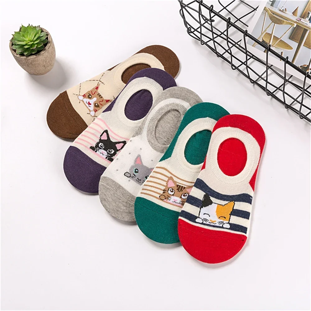 5 Pairs Summer Korea Socks Women Cartoon Cat Fox Duck Cute Animal Funny Invisible Cotton Sokken Dropship