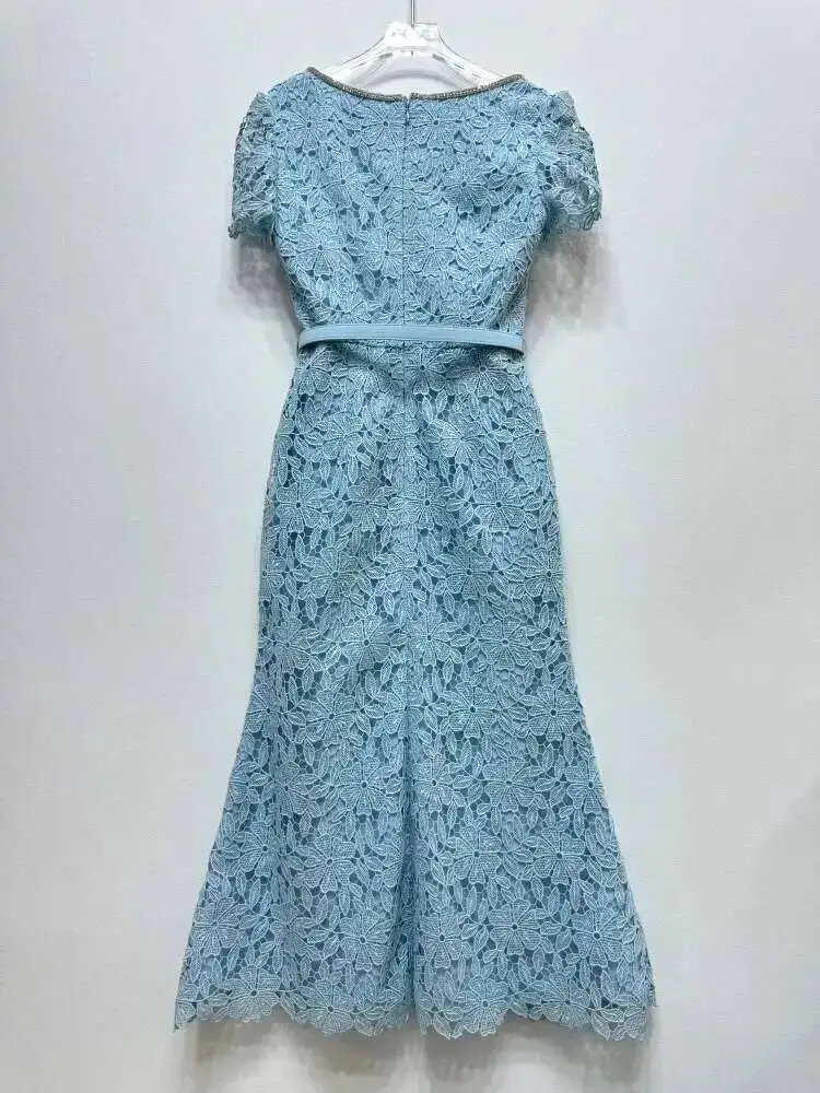 JAMERARY Brand Designer Summer Black Lace Evening Prom Dress Women Diamond Button Short Sleeve Midi Long Party Vestidos Quality