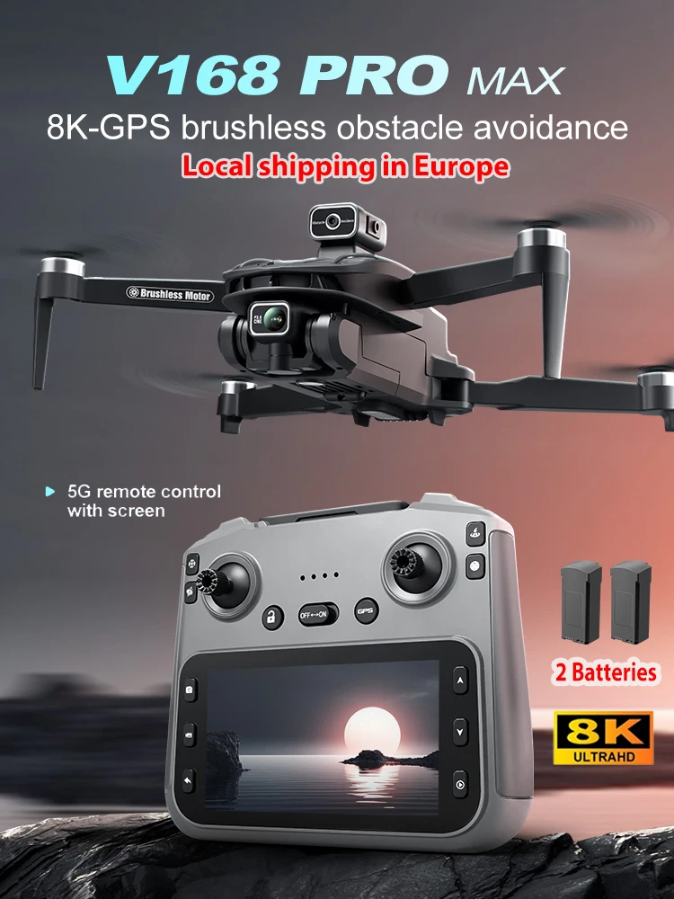 Neue V168 PRO MAX GPS-Drohne Professionelle HD-Doppelkamera Hindernisvermeidung Bürstenloser Motor Mit Bildschirmsteuerung Fernbedienung 5G WIFI FPV Drohne RC Quadcopter Jungen-Spielzeug