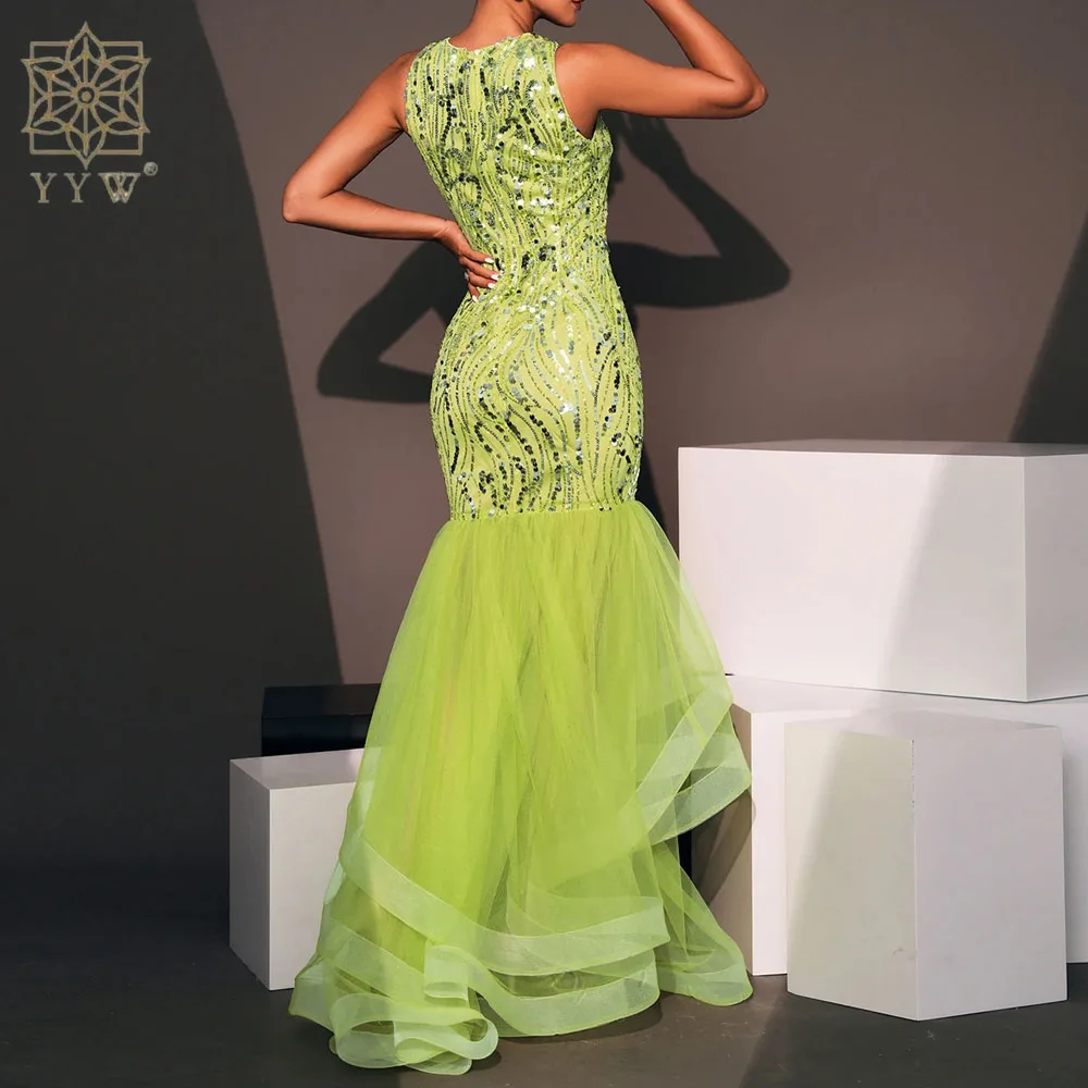 Sexy Backless Green Sequin Summer Dress Prom Dress 2024 Women Elegant Luxury Fishtail Dress Long Party Evening Dresses Vestidos