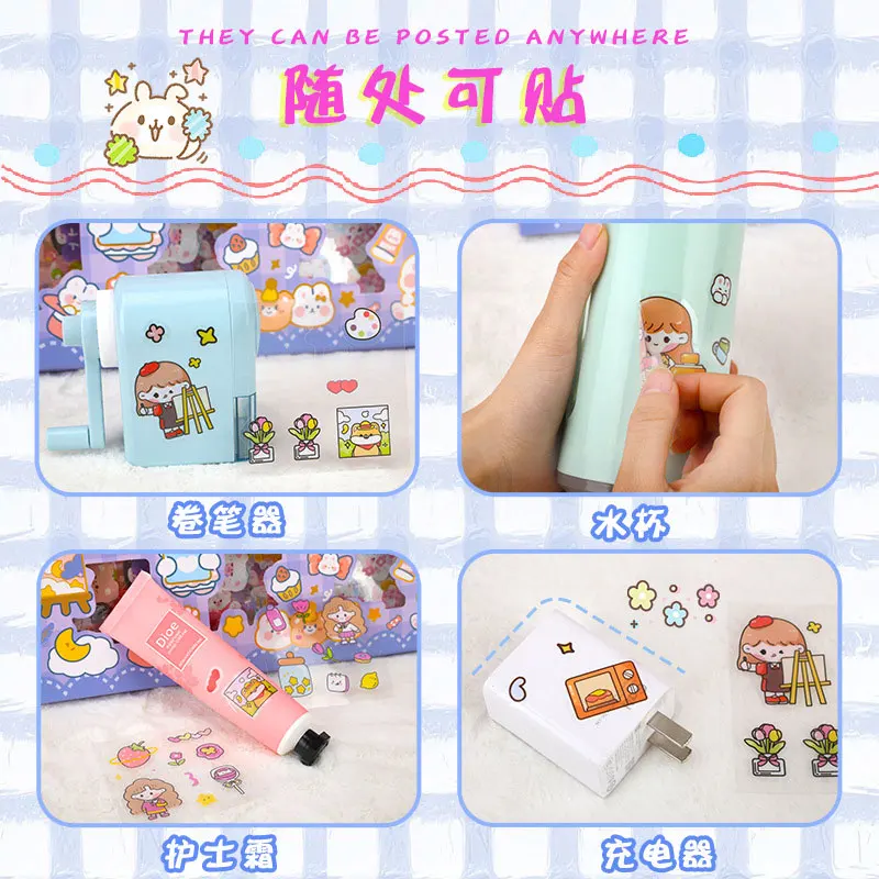 100PCS/SET Stickers Gift Box Cute Cartoon Ins Sweetheart Girl Material Diary Decorative Stickers  Kawaii Planner Stickers