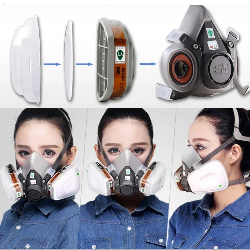 Masque à gaz pour peinture en aérosol, décoration, masque anti-poussière chimique, protection du corps, filtre à vapeur toxique, demi-masque réutilisable, 3m, 6200