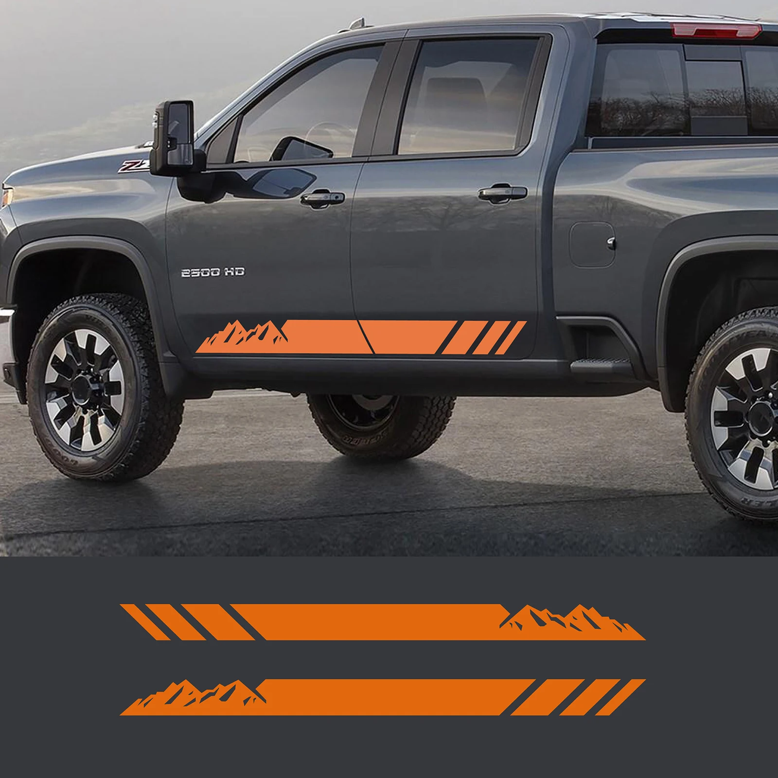 

2Pcs Car Door Side Striped Sticker For Chevy Silverado 2014-2017 Mountain Graphic Vinyl Film Decals Diy Auto Styling Accessories