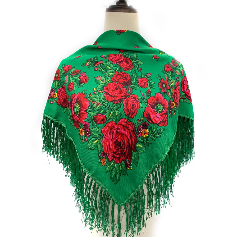 70*70cm Russian Scarf for Women Tassel Square Handkerchief Print Floral Ethnic Girl's Shawl Warm Elegant Scarves Autumn