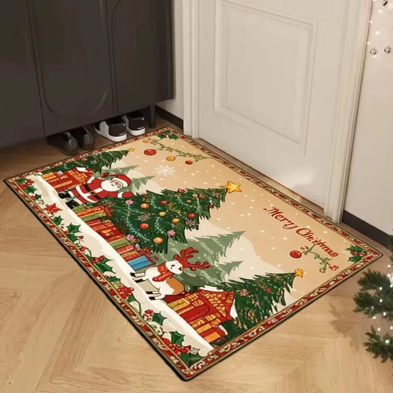 Christmas Theme Doorat Santa Claus Printed Rug Outdoor Carpet for Bedroom Batheroom Entrance Non-Slip Doormat Festival Decor