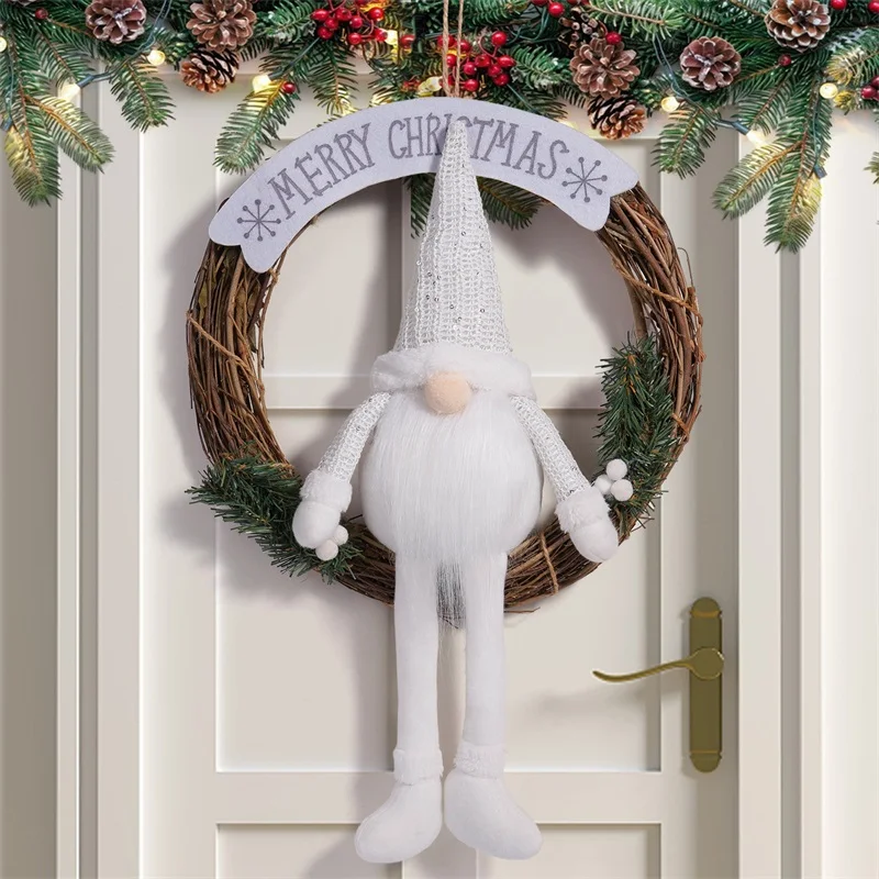 

Christmas Gnomes Wreath Artificial Rattan Front Door Wreath for Wall Holiday Party Decorations Supplies